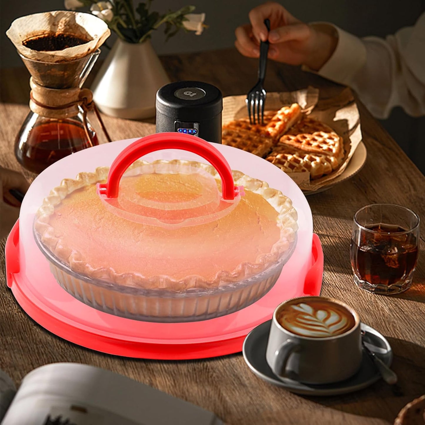 2Pcs Pie Carrier with Lid Portable Cheesecake Carrier 12 Inch Cupcake Cake for Thanksgiving Party Baby Shower Christmas (White)