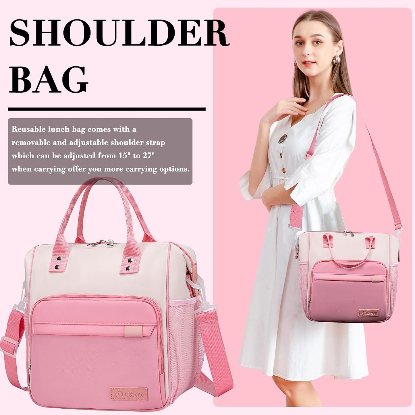 TuErCao Small Lunch Bag Lightweight Insulated Lunch Box for Women Work Portable Soft Cooler for Picnic Travel Road Trips, Loncheras para Mujer, Black