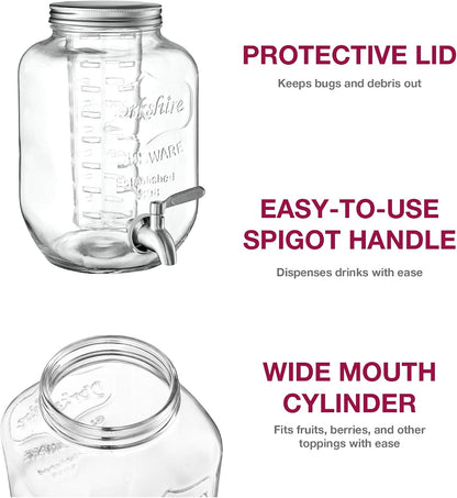 FineDine Glass Drink Dispenser with Stand & Stainless Steel Spigot – 1 Gallon drink dispensers for parties, glass beverage dispenser Set, punch bowl for Lemonade, Juice, Infused Water & More, 2 Pack