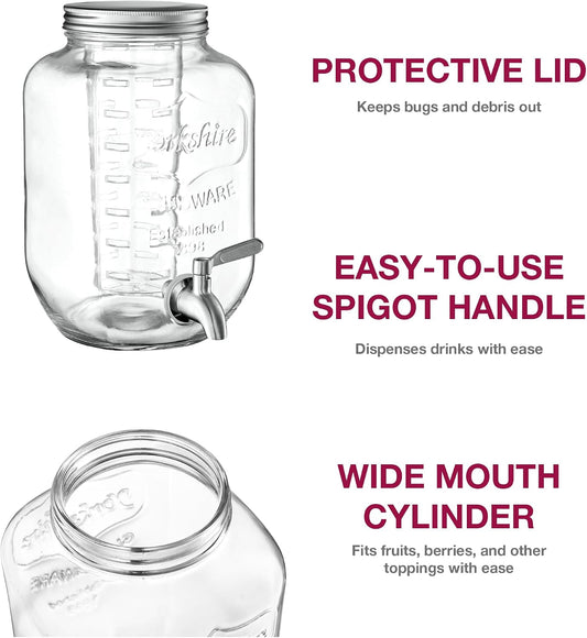 FineDine Glass Drink Dispenser with Stand & Stainless Steel Spigot – 1 Gallon drink dispensers for parties, glass beverage dispenser Set, punch bowl for Lemonade, Juice, Infused Water & More, 2 Pack