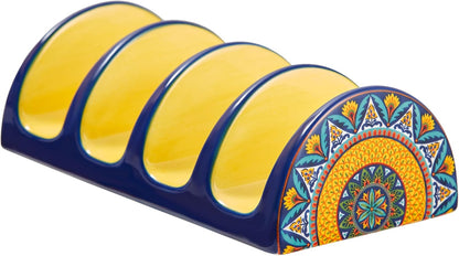 Bico Blue Talavera Ceramic Taco Holder, Taco Stand Rack Tray, Microwave and Dishwasher Safe