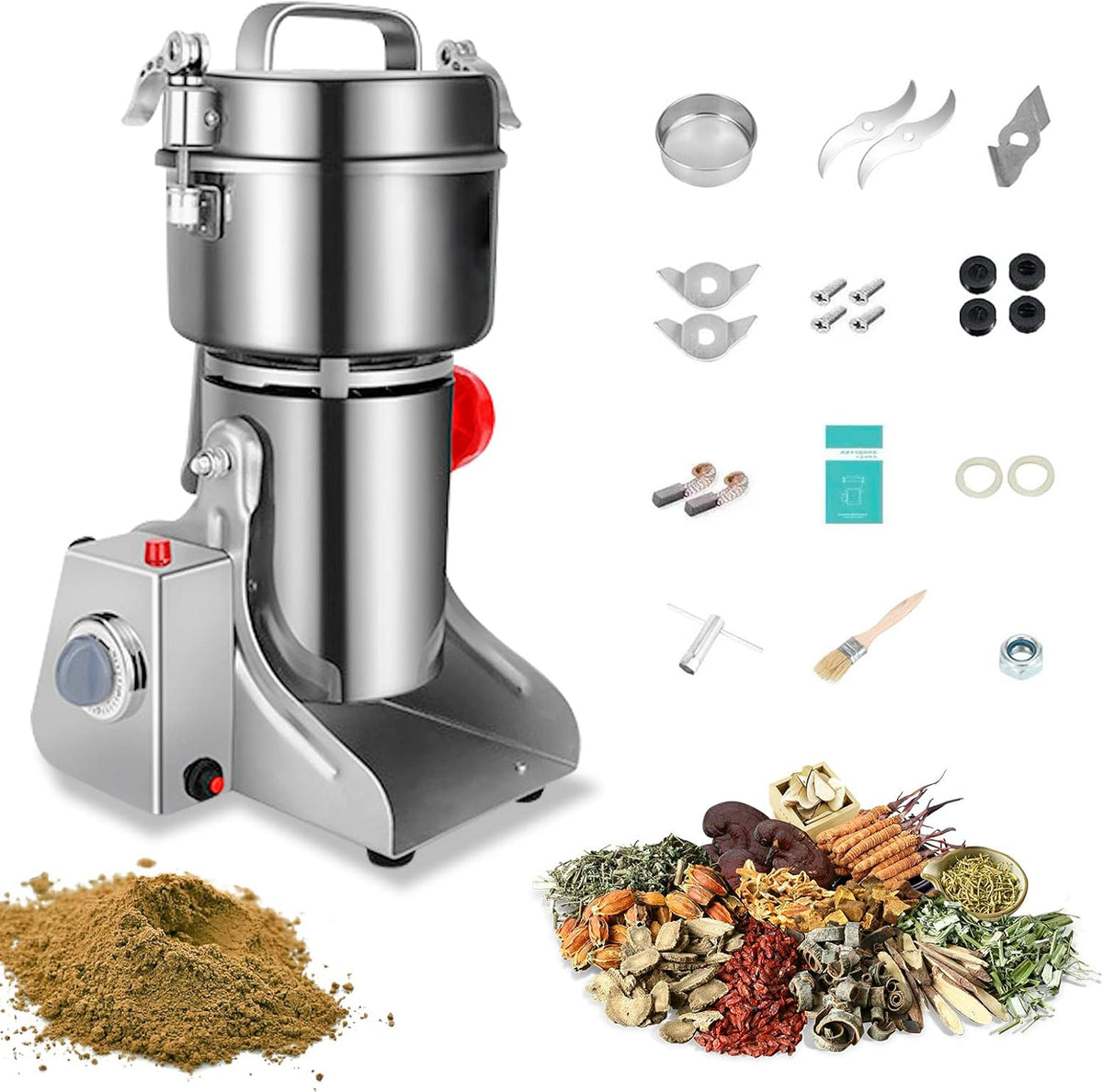 Swing Grain Mill 2500g,Electric Grain Grinder,Stainless Steel Grain Mill Grinder 4500W,High-speed Spice Herb Grinders Commercial Superfine Machine Dry Cereals Pulverizer 110V