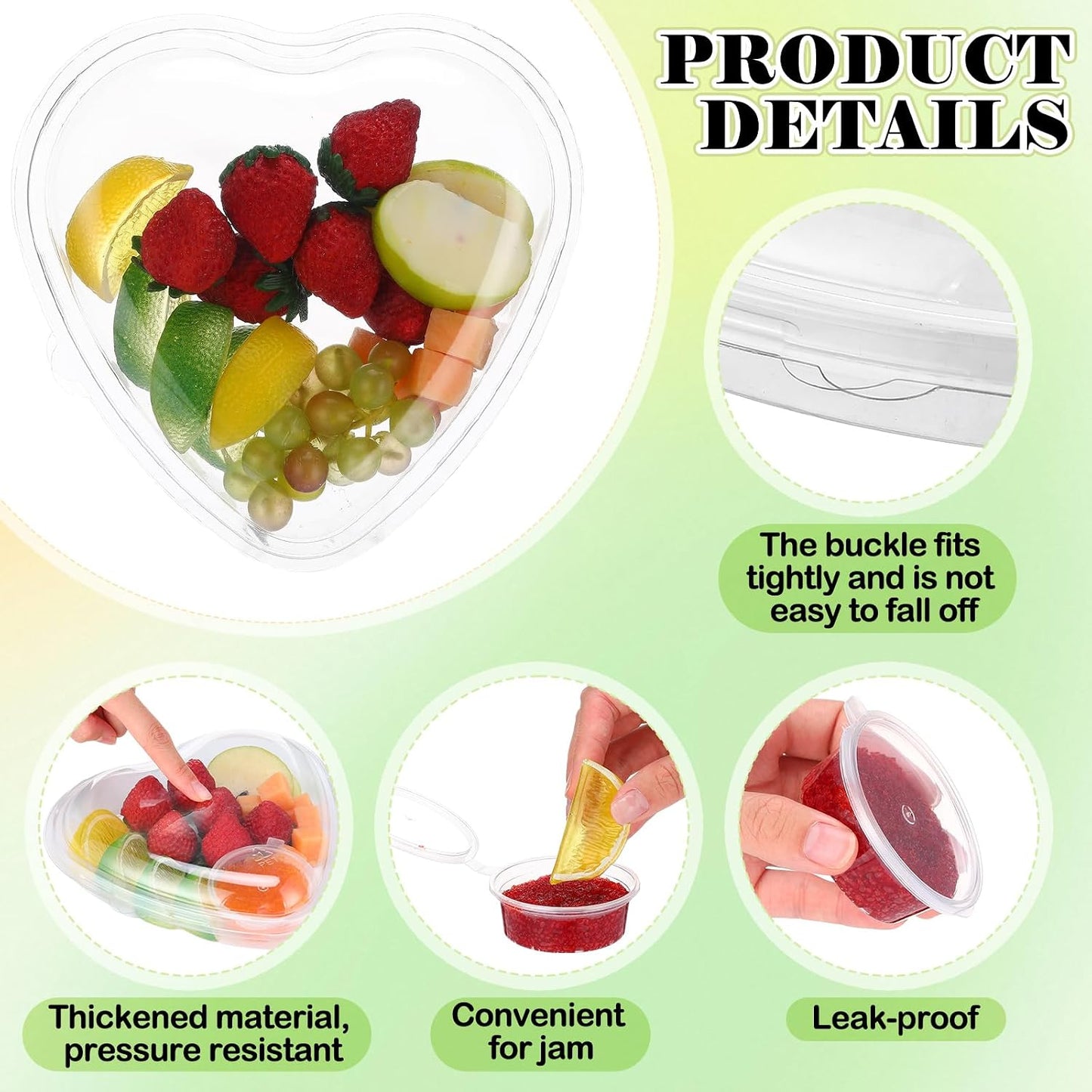 30 Set Heart Fruit Tray with Lid 7. 5 Inch Disposable Veggie Appetizer Tray with 2 oz Clear Plastic Dip Cup for Serving Party Dessert Cups Food Dip Platter Container for Veggie Snack Party