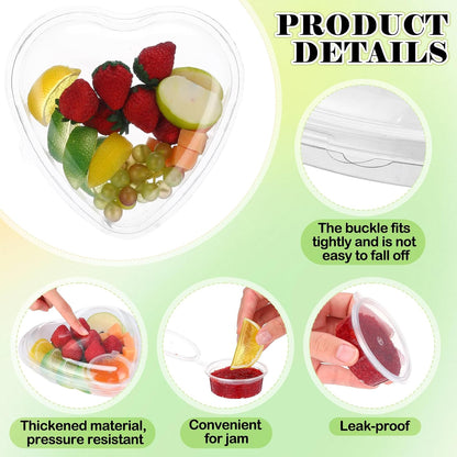 30 Set Heart Fruit Tray with Lid 7. 5 Inch Disposable Veggie Appetizer Tray with 2 oz Clear Plastic Dip Cup for Serving Party Dessert Cups Food Dip Platter Container for Veggie Snack Party