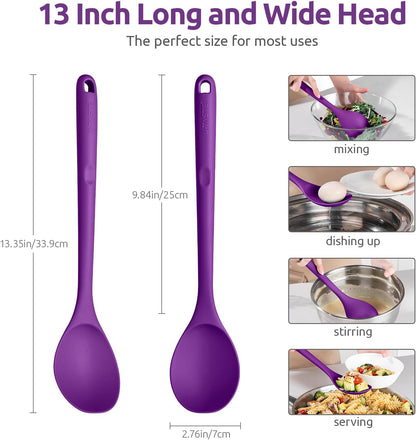 600ºF Heat Resistant Silicone Spoons: U-Taste 13.3in Solid & Slotted Kitchen Cooking Tool, Nonstick Long Rubber Utensil, Sturdy for Mixing, Serving, Stirring, Frying, Basting (Aqua Sky, 2PCS)