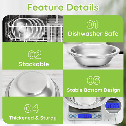 304(18/8) Stainless Steel Mixing Bowls for Kitchen, 4 Pack 7.8" 28.89 fl.oz Metal Mixing Bowls Set Stackable for Baking Serving Cooking Food Prep Storage Dishwasher Safe Heavy Duty