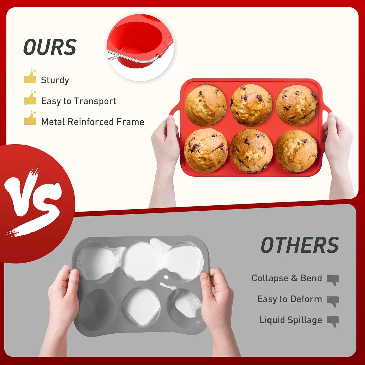 2 Packs 12 Cups Silicone Muffin Pan for Baking with Metal Reinforced Frame Regular Size Cupcake Pan Tray Egg Bites Silicone Cookie Molds Muffin Tin Tart Pans Sheet Set for Oven Dishwasher Safe