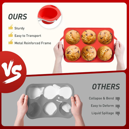 2 Packs 12 Cups Silicone Muffin Pan for Baking with Metal Reinforced Frame Regular Size Cupcake Pan Tray Egg Bites Silicone Cookie Molds Muffin Tin Tart Pans Sheet Set for Oven Dishwasher Safe