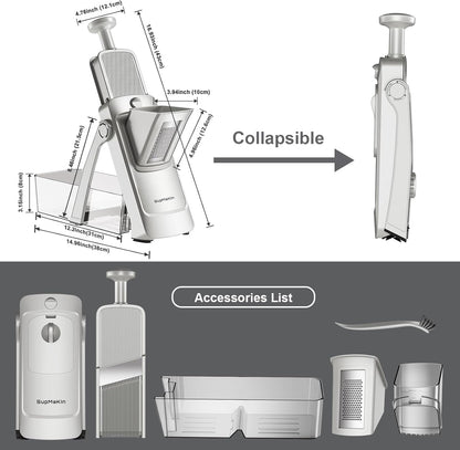 SupMaKin Safe Mandoline Slicer for Kitchen, Potato Slicer for Chips, Vegetable & Food Cutter,Thickness Adjustable 0.1-8 mm, Kitchen Faster Slice Artifact (Only Slicer)