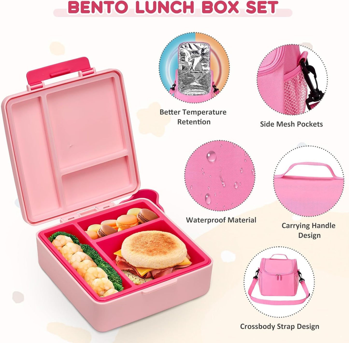 Pawtong Lunch Box Set with Bento Box Container, 17OZ Stainless Steel Food Soup Thermo, Kids Water Bottle & Portable Insulated Lunch Bag, Leakproof, Hot/Cold Retention for School, Travel (Purple-Horse)