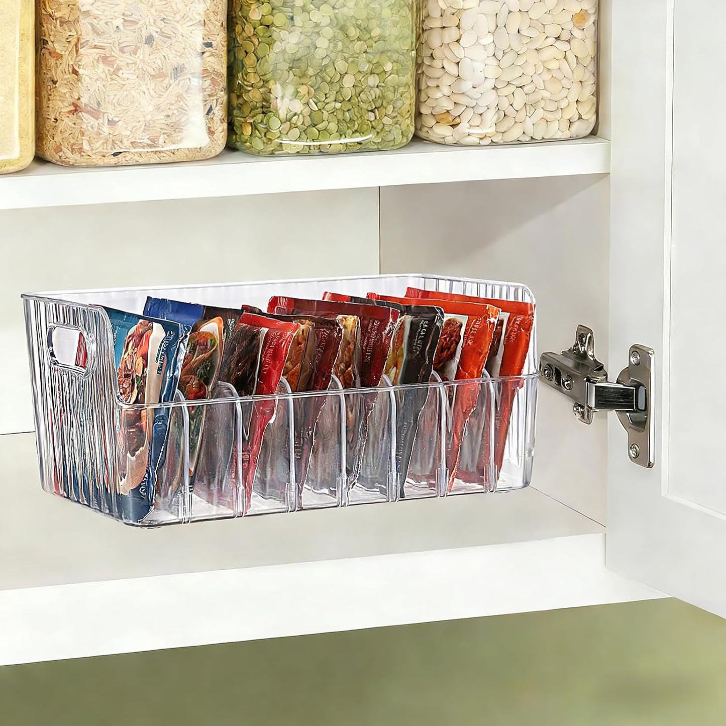 BSTKEY Seasoning Packet Organizer, Food Storage Organizer with Divided 8 Removable Compartments, Plastic Storage Caddy for Kitchen Pantry Cabinet, Kitchen Organization Bin for Snacks Spice Packets
