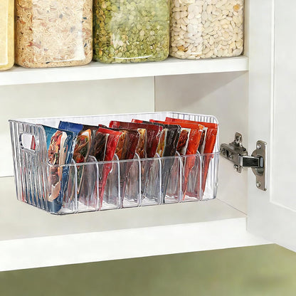 BSTKEY Seasoning Packet Organizer, Food Storage Organizer with Divided 8 Removable Compartments, Plastic Storage Caddy for Kitchen Pantry Cabinet, Kitchen Organization Bin for Snacks Spice Packets
