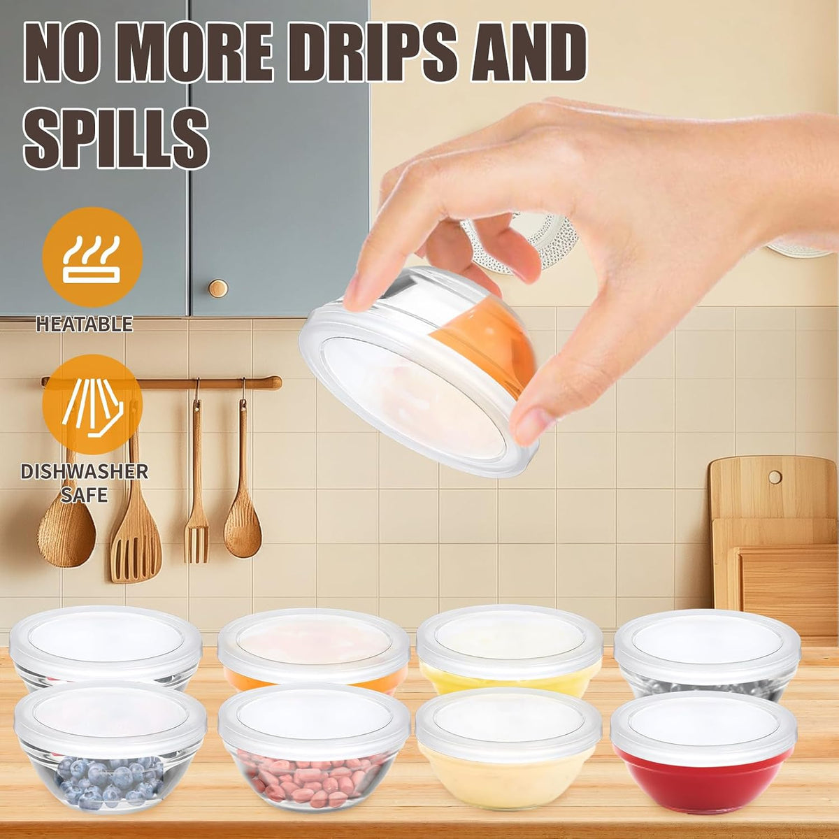 6 Pack Mini 3 Inch Small Glass Bowls with 12 Pack Lids