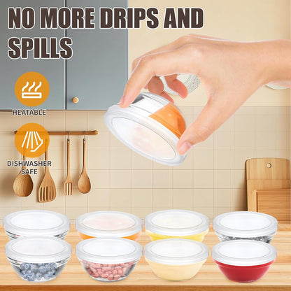 6 Pack Mini 3 Inch Small Glass Bowls with 12 Pack Lids