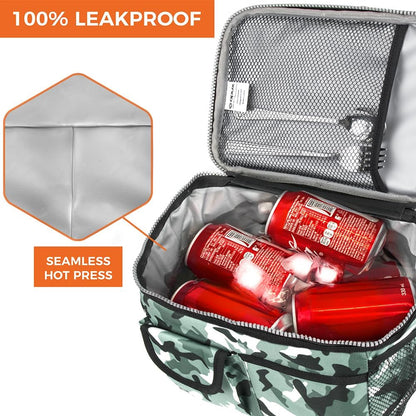 opux Insulated Lunch Bag for Men Women, Leakproof Black Lunch Box for Work, Portable Soft Lunch Cooler Bag with Shoulder Strap, Adult Lunchbox Lunch Pail for Kid Boy Girl School, 14 Can/8L