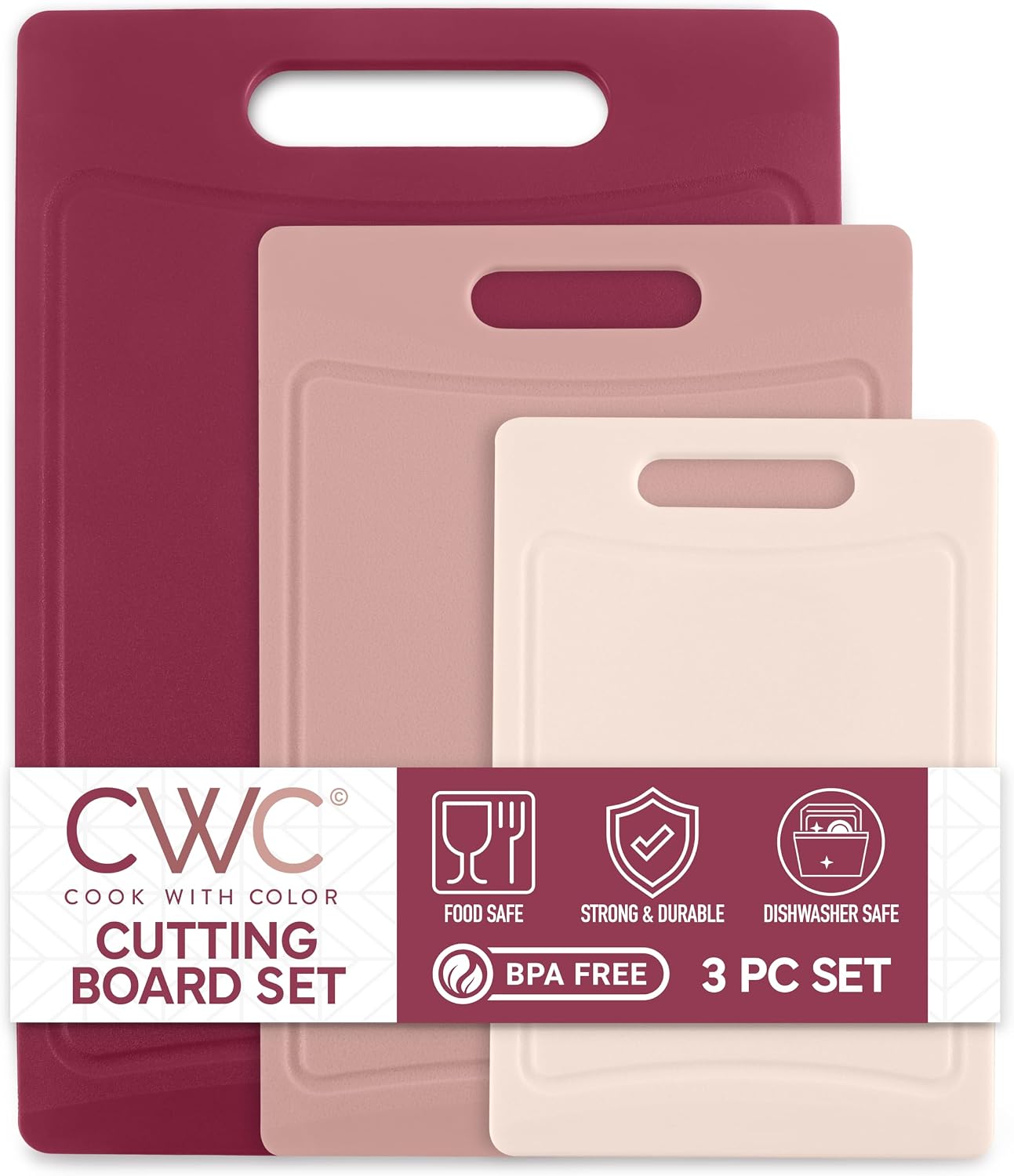 COOK WITH COLOR Non-Slip Cutting Board Set – Kitchen Essentials with Easy Grip Handle for Meat, Veggies, and Fruits, 3 Cutting Boards, Speckled White