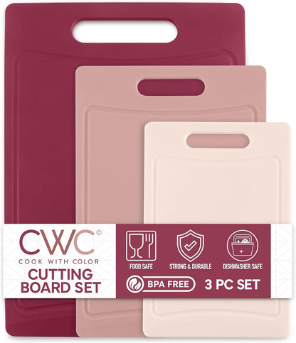 COOK WITH COLOR Non-Slip Cutting Board Set – Kitchen Essentials with Easy Grip Handle for Meat, Veggies, and Fruits, 3 Cutting Boards, Speckled White