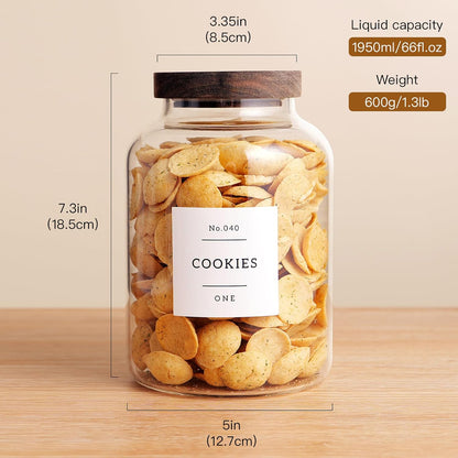 CZHQSMZ Set of 2 Large Glass Flour and Sugar Containers with 132 Pantry Labels - Glass Food Storage Jars with Airtight Bamboo Lid for Flour Pasta Candy Coffee Cookie and More(1 Gallon/4000 ml)