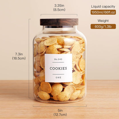 CZHQSMZ Set of 2 Large Glass Flour and Sugar Containers with 132 Pantry Labels - Glass Food Storage Jars with Airtight Bamboo Lid for Flour Pasta Candy Coffee Cookie and More(1 Gallon/4000 ml)