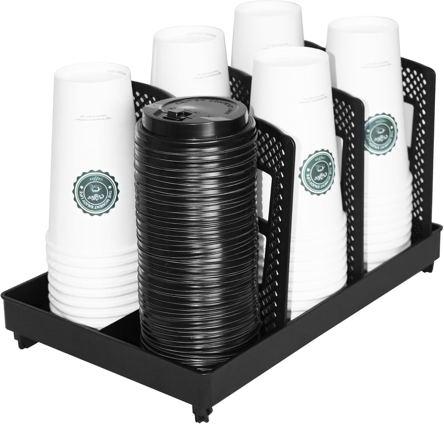 Coffee Cup Holder,Cup and Lid Dispenser with Stand,Disposable Cups Organizer,3 Slots,for Coffee Station,Bar,Office,Home,Restaurant,Breakroom,Countertop