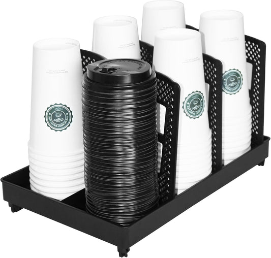 Coffee Cup Holder,Cup and Lid Dispenser with Stand,Disposable Cups Organizer,3 Slots,for Coffee Station,Bar,Office,Home,Restaurant,Breakroom,Countertop