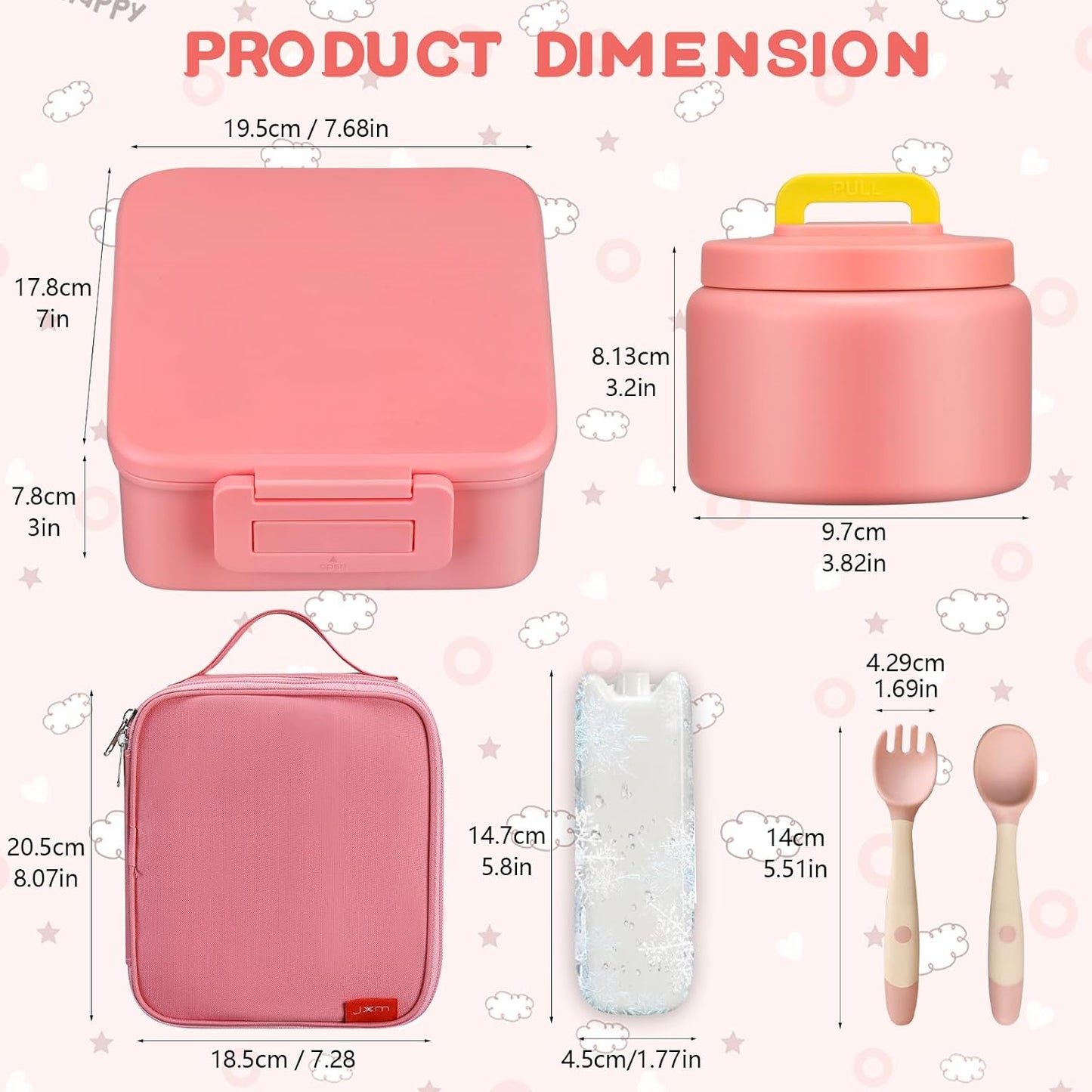 MAISON HUIS Bento Lunch Box with 8oz Soup Thermo and Insulated Lunch Bag, Kids Leakproof Lunch Food Containers with 5 Compartment, Boys Girls Thermo Hot Food Jar for Travel, School, BPA Free (Black)