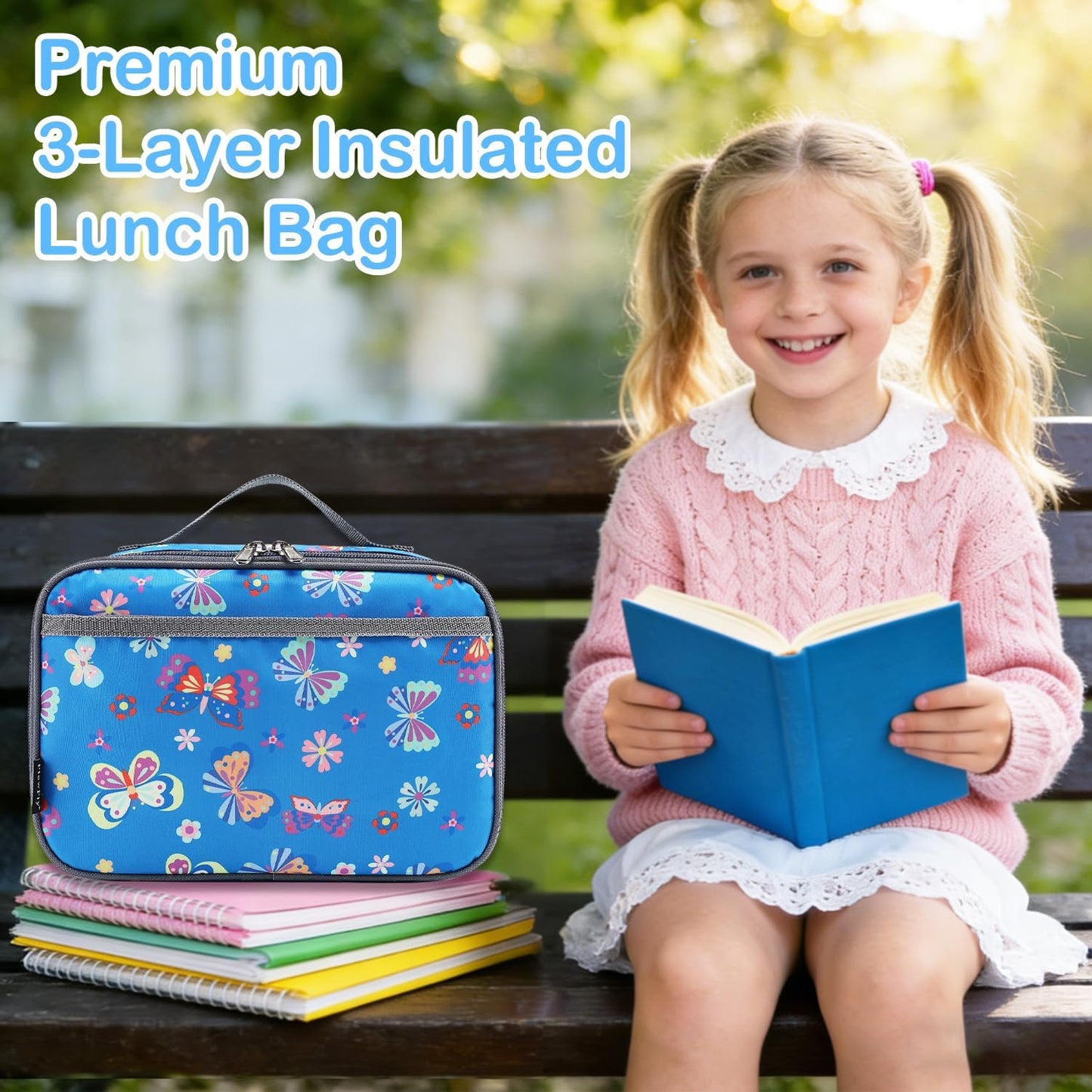 FlowFly Kids Lunch box Insulated Soft Bag Mini Cooler Back to School Thermal Meal Tote Kit for Girls, Boys, Black