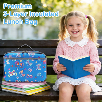 FlowFly Kids Lunch box Insulated Soft Bag Mini Cooler Back to School Thermal Meal Tote Kit for Girls, Boys, Black