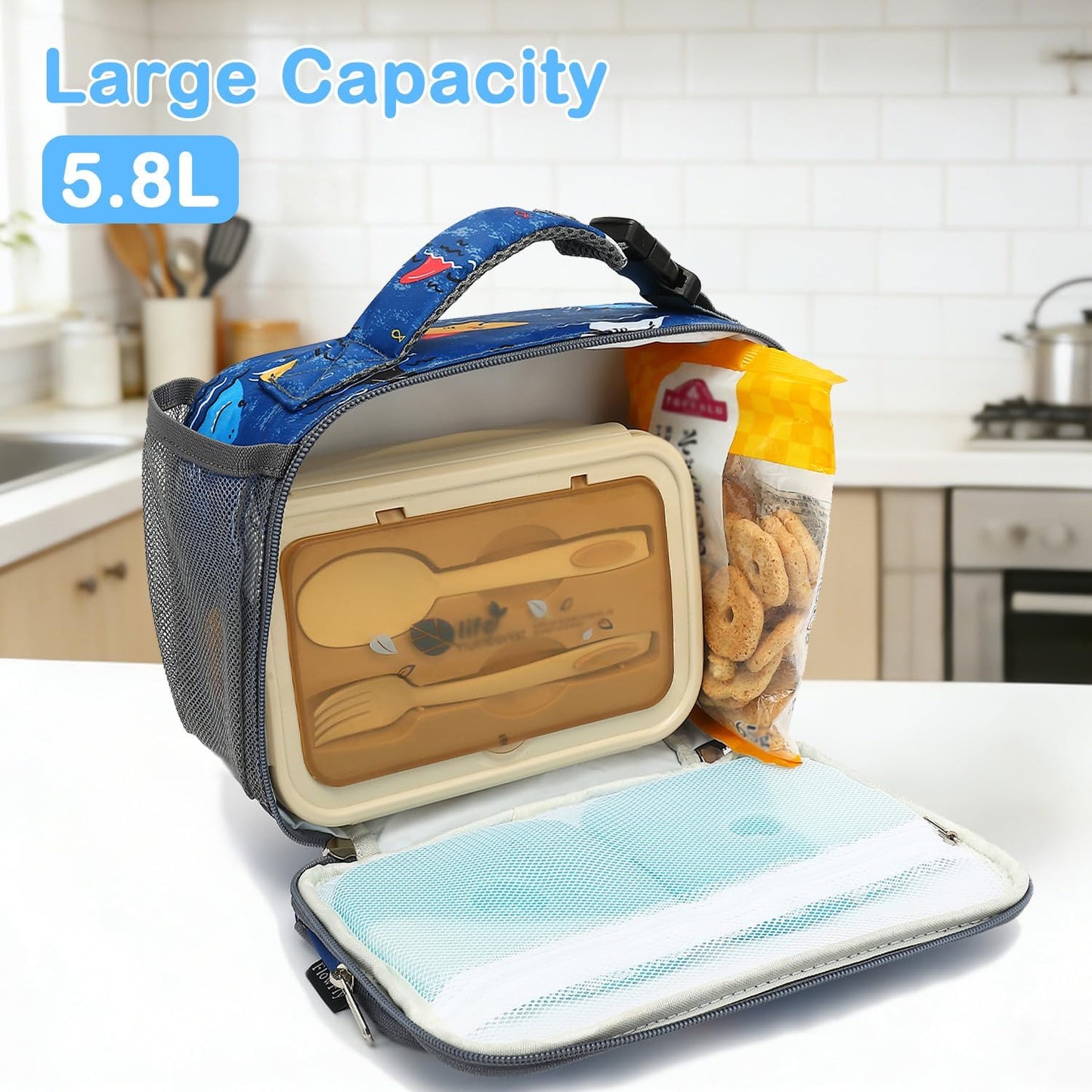 FlowFly Kids Lunch box Insulated Soft Bag Mini Cooler Back to School Thermal Meal Tote Kit for Girls, Boys, Astronaut - Colors A