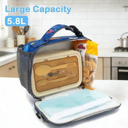 FlowFly Kids Lunch box Insulated Soft Bag Mini Cooler Back to School Thermal Meal Tote Kit for Girls, Boys, Astronaut - Colors A