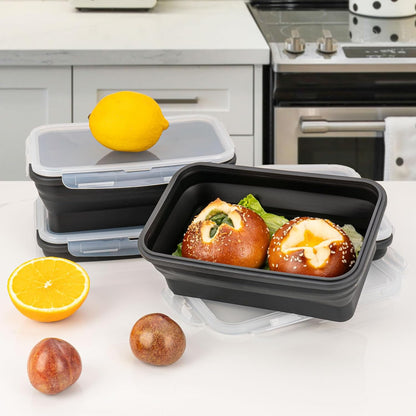 Collapsible Silicone Food Storage Containers Set with Lid & Air Vent,Foldable Lunch Containers(4PCS,Blue,27oz)