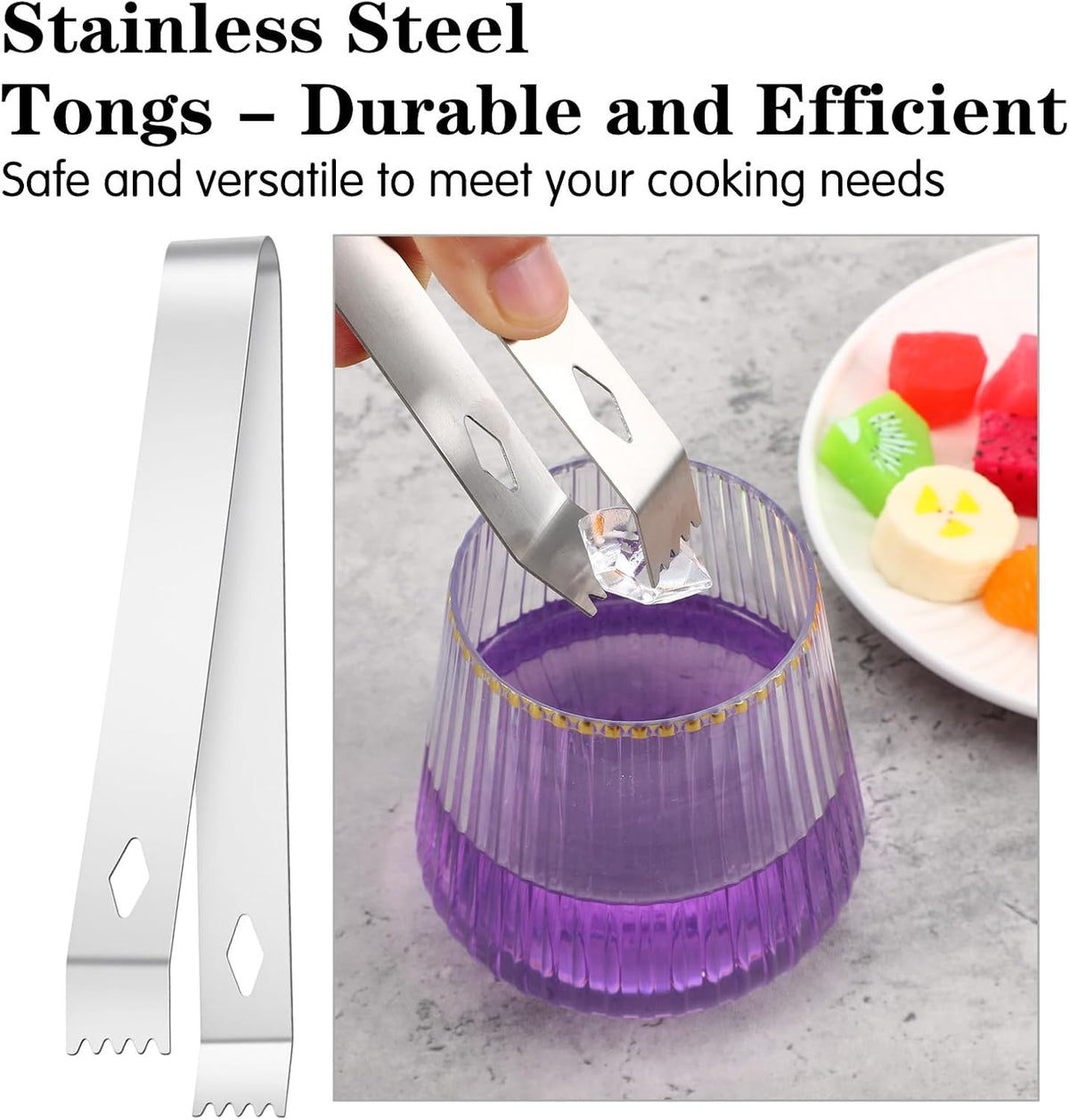 2 PCS Ice Tongs, Metal Tongs Set with Cocktail Spoon, Stainless Steel Serving Appetizers Kitchen Tong for Cocktails, Ice, Tea Party,Kitchen