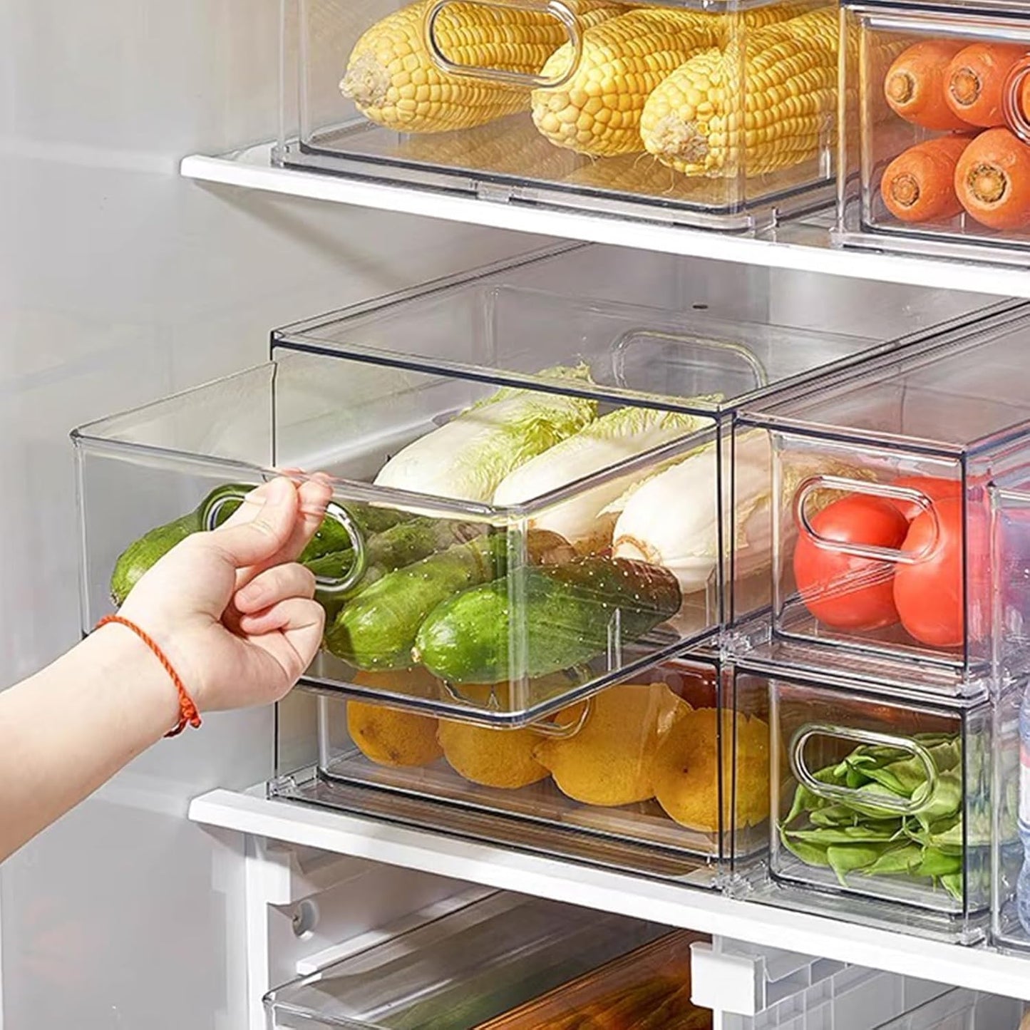 LALASTAR 2 Pack Fridge Organizer with Pull-out Drawer, Stackable Freezer Organizer Bin, Pantry Organization and Storage, BPA Free, 3.17QT