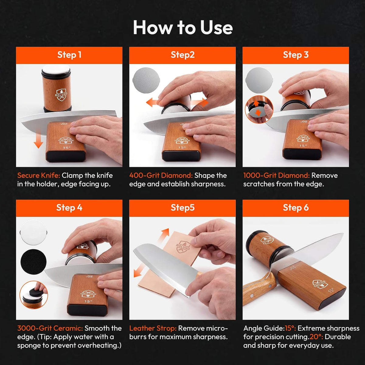 Rolling Knife Sharpener Kit with Diamond & Ceramic Discs, Angles 15° & 20°