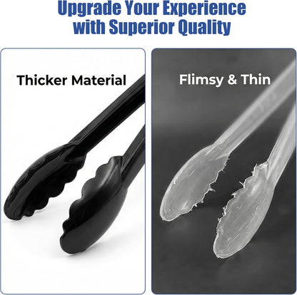 Plastic Serving Tongs, Black Disposable Kitchen Salad Tongs