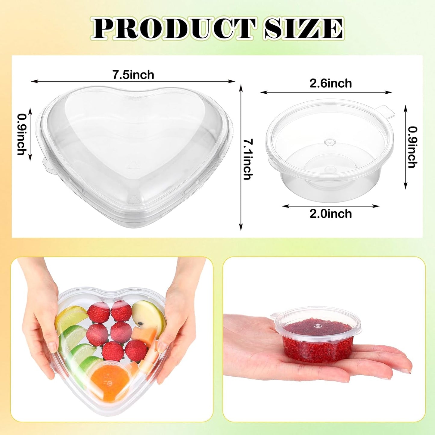 30 Set Heart Fruit Tray with Lid 7. 5 Inch Disposable Veggie Appetizer Tray with 2 oz Clear Plastic Dip Cup for Serving Party Dessert Cups Food Dip Platter Container for Veggie Snack Party
