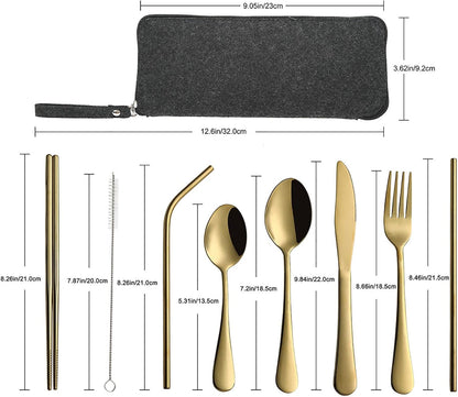 VANDBAO Camping Utensils Set, Portable Travel Utensils with Case for Fixing Tableware, Reusable Stainless Steel Stable Cutlery Set, Lunch Picnic Flatware Silverware (Rainbow Set)
