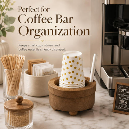 Wooden Disposable Cup Holder, Writable Paper Cup Dispenser for Small Cups, Coffee Bar Counter Organizer, Rustic Cup Storage Rack for Kitchen, Bathroom, Office and Housewarming Gift
