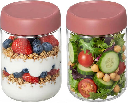 3Pack Overnight Oats Containers with Lids,10oz Glass Jar with Scew Lid,Salad Dressing Fruit Veggies Sauce Snacks Meal Prep Food Containers,Spice Jars,Wide Mouth Storage Containers
