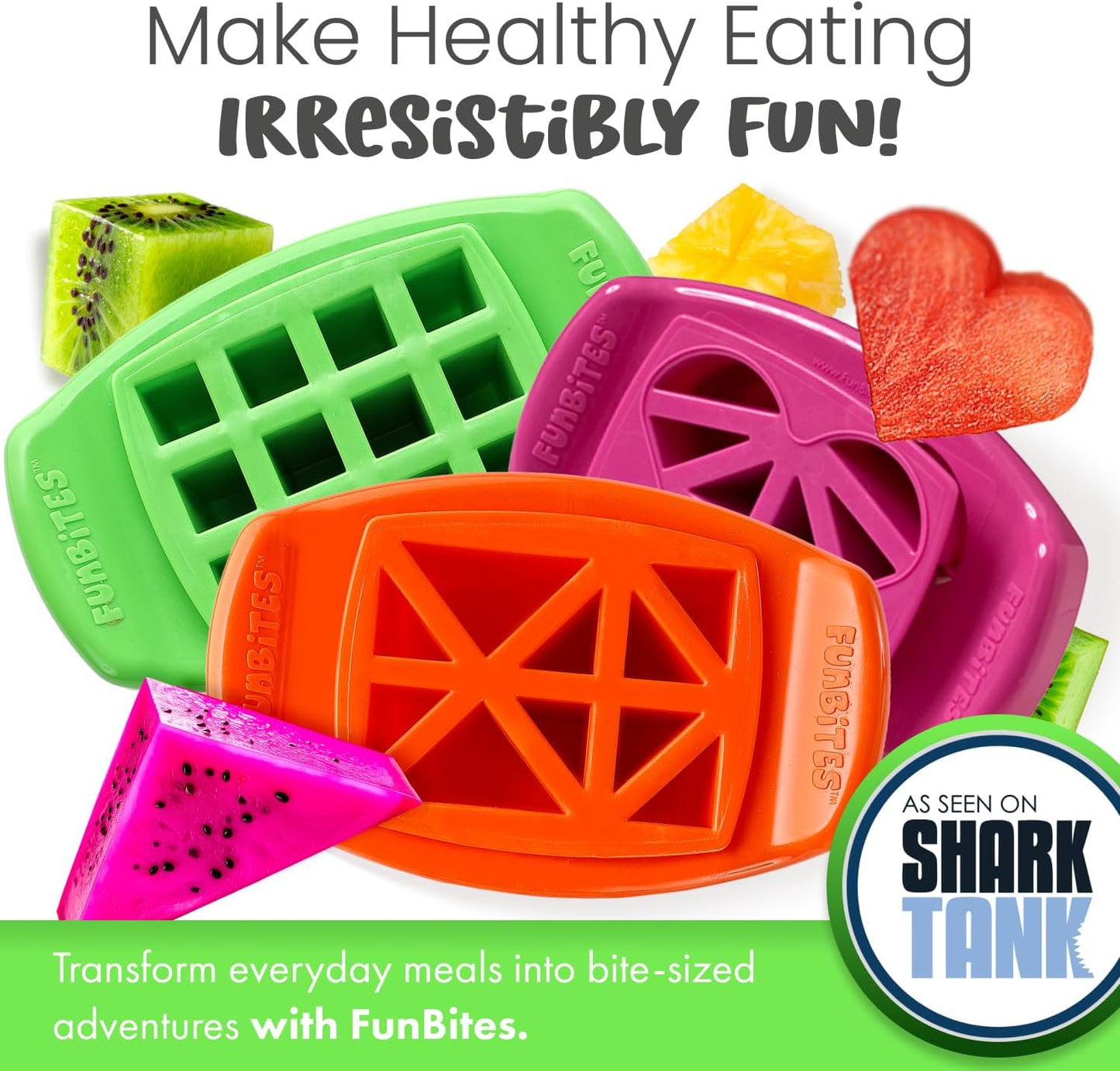 FUNBITES Crustless Sandwich Cutter for Kids Lunch, Uncrustable Sandwich Cutter (6-piece set), Bite-Size Food Cutter for Toddlers, Bento Box Accessories, Dishwasher Safe, Squares/Hearts/Triangles 3pk