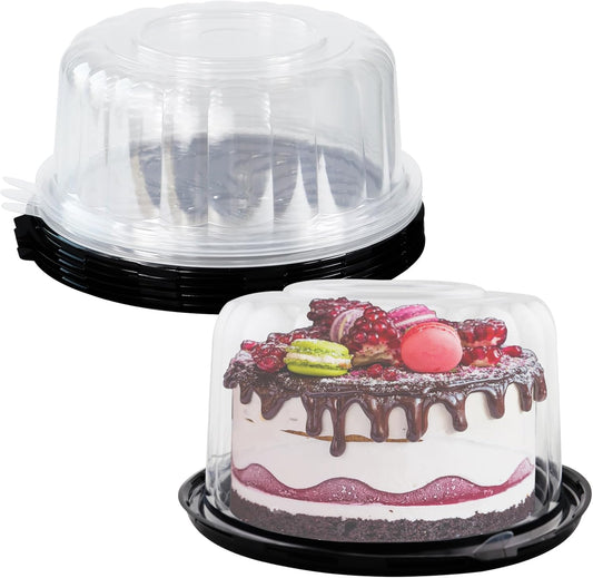 5pcs Round Cake Carriers for Transport Plastic Disposable Cake Containers Carriers with Dome Lids and Cake Boards Clear Bundt Cake Boxes (10inch)