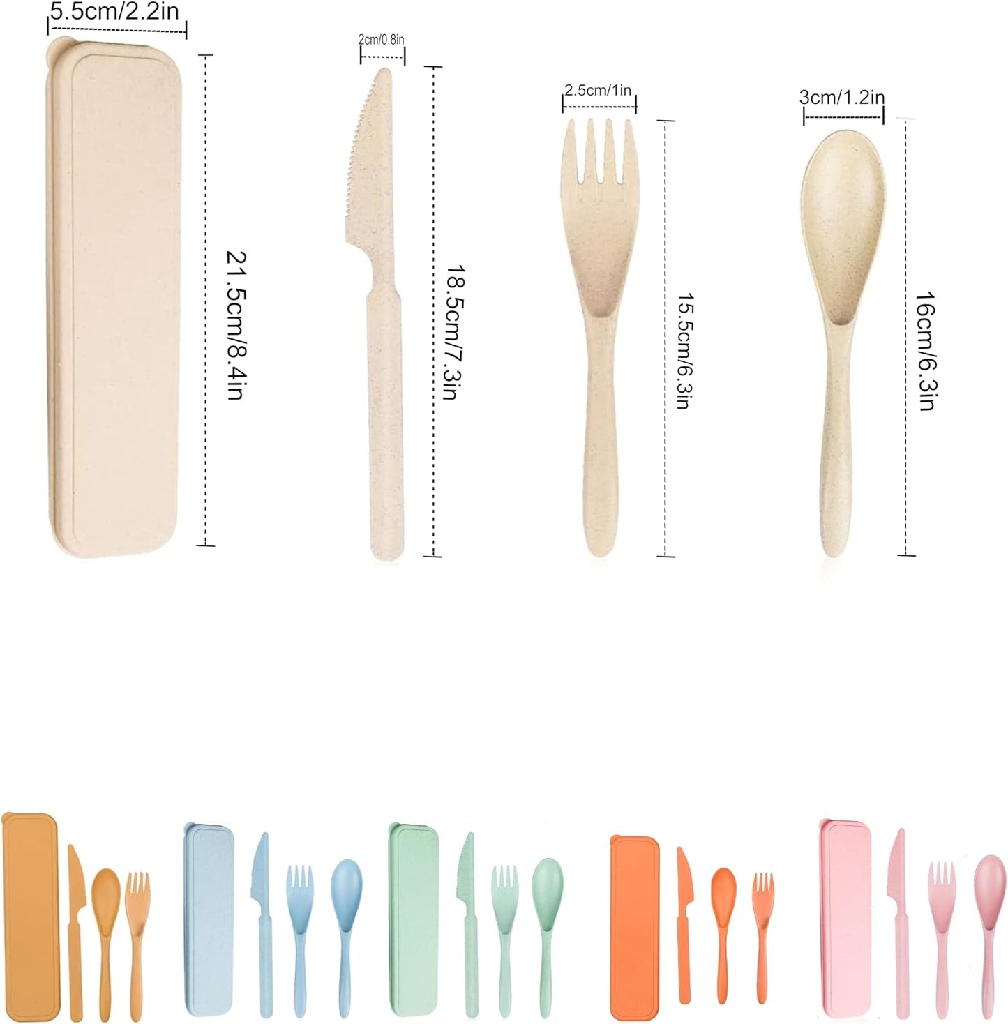 2 Pack Travel Utensils Set with Case, Wheat Straw Reusable Cutlery Set, Portable Spoon Knife Fork Tableware for Lunch Box, Picnic, Camping, Office, BPA Free for Adults Kids