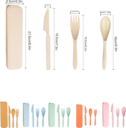 2 Pack Travel Utensils Set with Case, Wheat Straw Reusable Cutlery Set, Portable Spoon Knife Fork Tableware for Lunch Box, Picnic, Camping, Office, BPA Free for Adults Kids