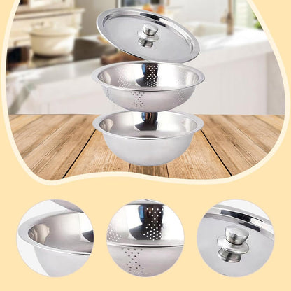 Food Storage Container Colander with Bowl Rice Rinser Food Strainer Produce Container for Salad Meat Beans Multipurpose Kitchen Utensil- 30cm