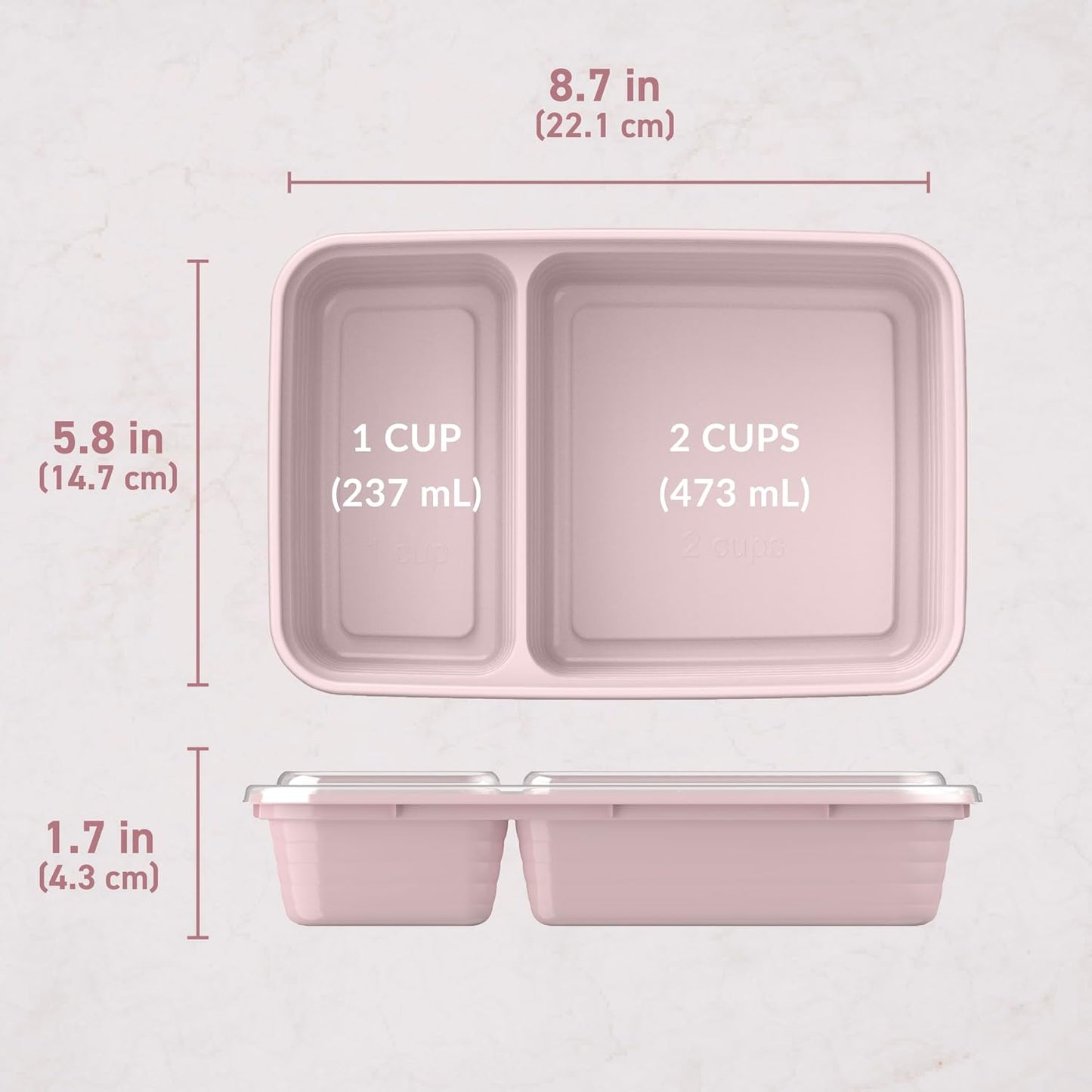 Bentgo Prep - 20-Piece 2-Compartment Reusable Meal Prep Containers with Lids, PFAS & BPA Free Materials, Durable, Microwave, Freezer, & Dishwasher Safe To Go Food Storage (Rose Gold)