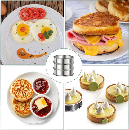 Uncle Jack 10 Pcs Stainless Steel English Muffin Rings, 3.14 Inch Crumpet Rings, Double Rolled, Nonstick, for Frying Eggs, Kitchen Baking, Silver