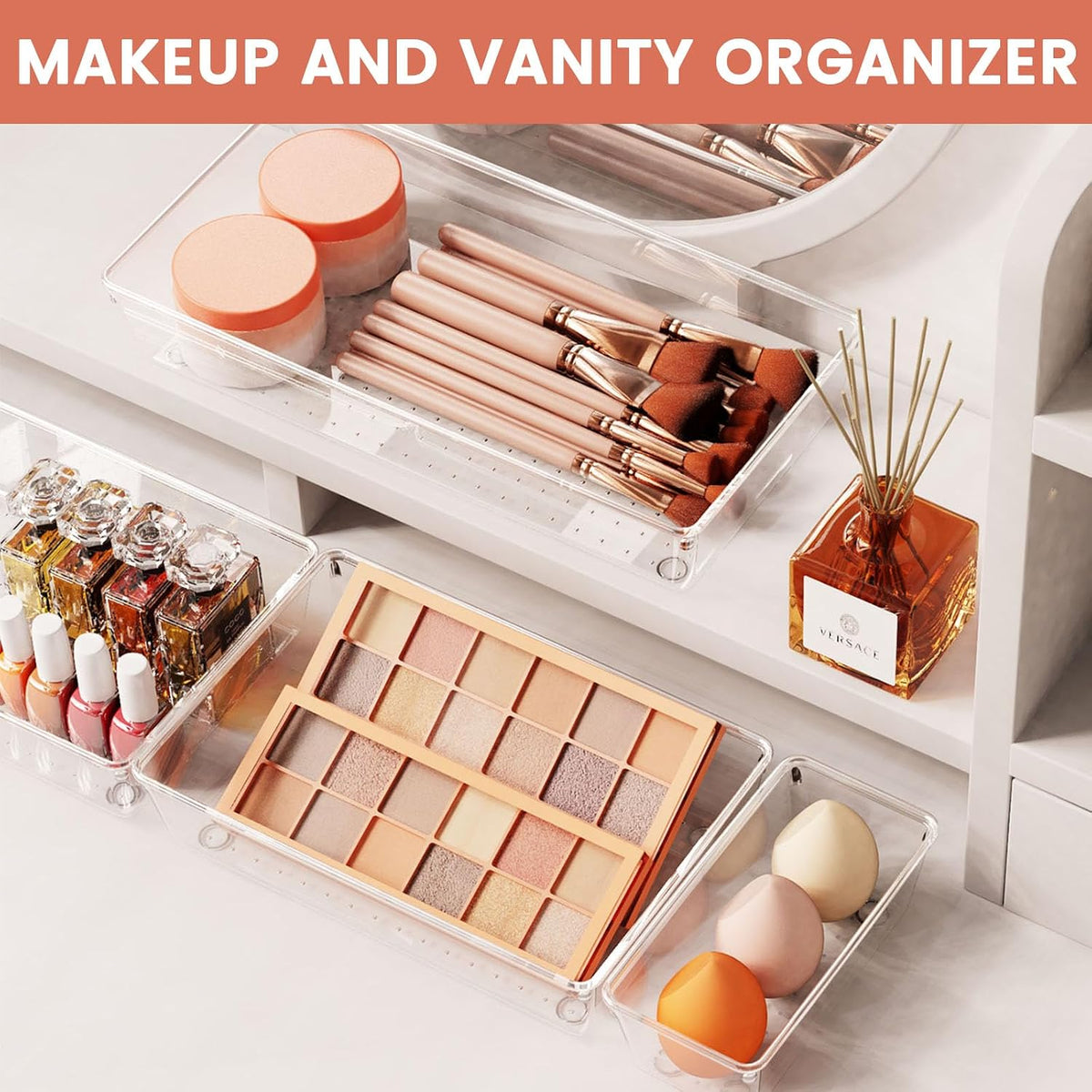 Criusia Large Drawer Organizer Bins 26 Pack | Complete 5 Size Clear Plastic Kitchen Drawer Organizers for Utensils | Bathroom Drawer Organizer Trays | Versatile for Makeup Office Organization