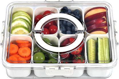 UPTRUST Divided Serving Tray with Lid and Handle - Snackle Box Charcuterie Container for Portable Snack Platters - Clear Organizer for Candy, Fruits, Nuts - Perfect for Party, Entertaining