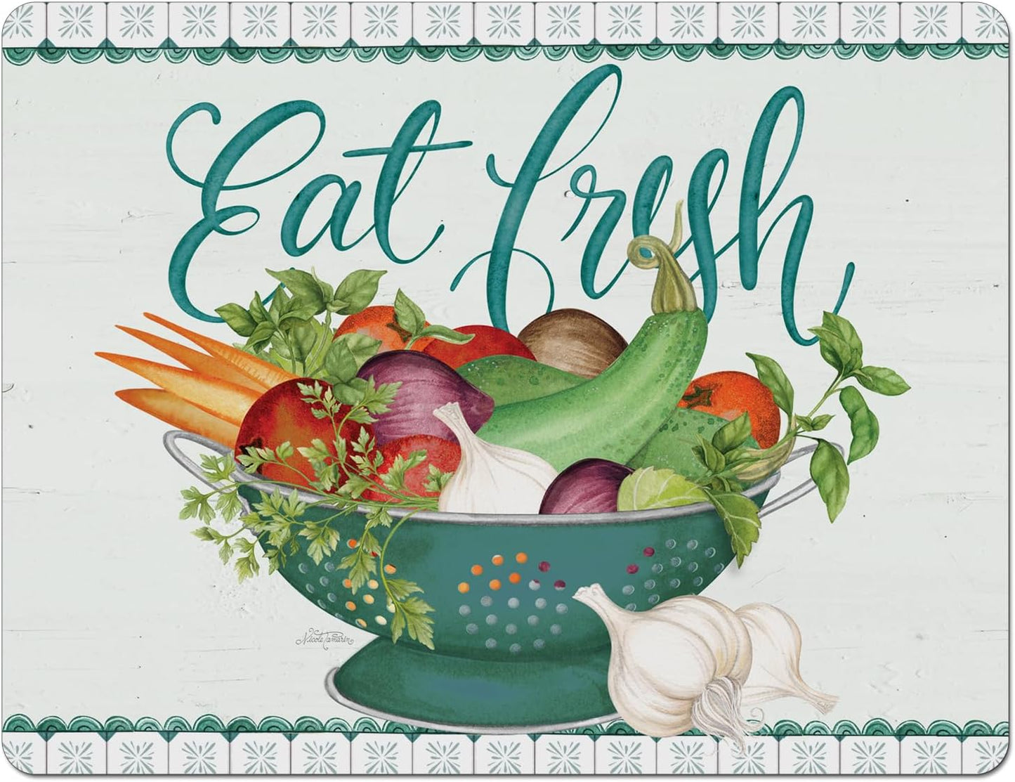 Cut N' Funnel Eat Fresh Designer Flexible Cutting Board Mat 15" x 11.5" Made in the USA Decorative Flexible Easy to Clean
