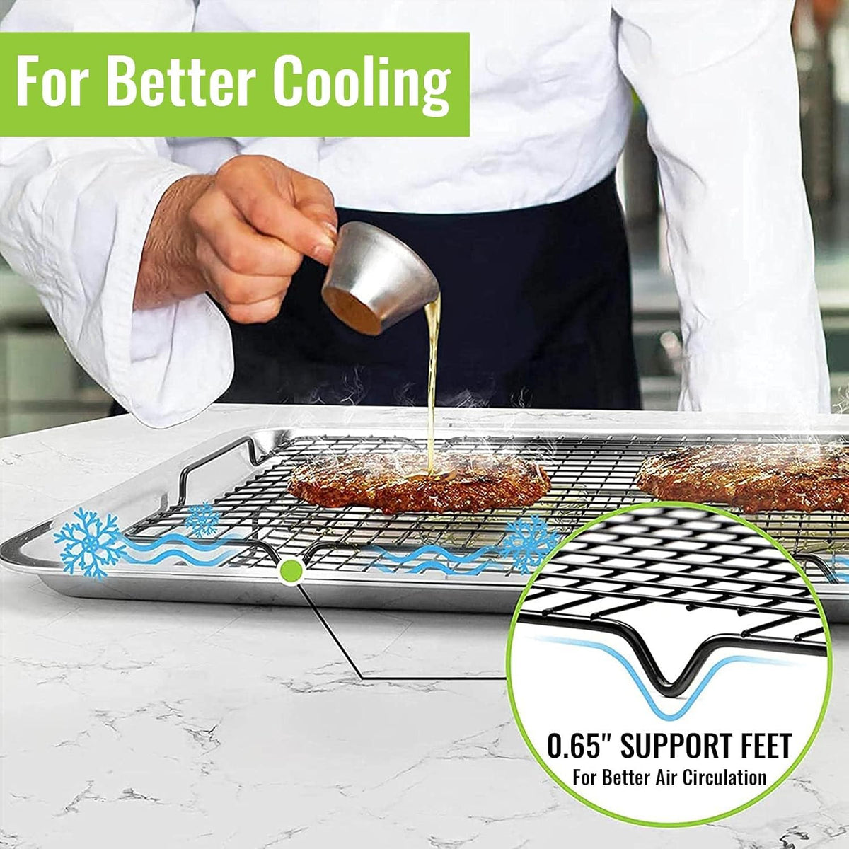 HULISEN Cooling Rack, 16 x 10 Inch Nonstick Baking Rack with Handles